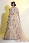 MeenaGurnam_Beige Net Embroidered Sequins Blouse Round And Beads Lehenga Set _Online_at_Aza_Fashions