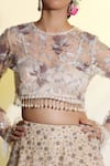 Shop_MeenaGurnam_Beige Net Embroidered Sequins Blouse Round And Beads Lehenga Set _at_Aza_Fashions