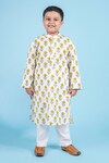 Buy_Kalp_White Cotton Print Floral Bud Ace Kurta With Pant_at_Aza_Fashions