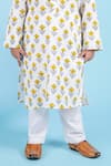 Kalp_White Cotton Print Floral Bud Ace Kurta With Pant_Online_at_Aza_Fashions