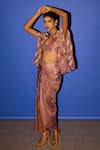 Esha Arora_Pink Organza Embroidery Pearl Cape Open Dhoti Skirt Set_at_Aza_Fashions