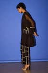 Buy_Esha Arora_Black Organza Embroidery Line Round Sleeve Kurta And Flared Pant Set_Online_at_Aza_Fashions