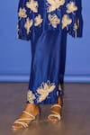 Esha Arora_Blue Silk Embroidery Pearl Round Kurta And Pant Set_Online_at_Aza_Fashions