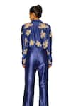 Esha Arora_Blue Silk Embroidery Pearl Collar Floral Blazer Pant Set _at_Aza_Fashions