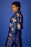 Shop_Esha Arora_Blue Silk Embroidery Pearl Collar Floral Blazer Pant Set 