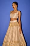 Shop_Esha Arora_Gold Pure Tissue Embroidery Pearl Collar Floral Blazer Lehenga Set_Online_at_Aza_Fashions