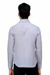 Shop_A!A By Abrar Ali_Grey Cotton Silk Printed Stripe Button Down Shirt_at_Aza_Fashions