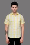 Buy_A!A By Abrar Ali_Yellow Fine Polin Printed Button Down Shirt_at_Aza_Fashions
