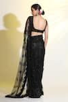 MeenaGurnam_Black Net Embroidered Beads V Neck Saree With Blouse _Online_at_Aza_Fashions