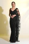 Buy_MeenaGurnam_Black Net Embroidered Beads V Neck Saree With Blouse _Online_at_Aza_Fashions