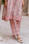 ASRUMO_Pink Kurta And Pant Chanderi Hand Block Printed Flower V Neck A-line & Set _Online_at_Aza_Fashions