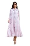 Buy_ASRUMO_Pink Dress Cotton Gauze Embroidered Paisley Dress Mandarin Collar Tiered _Online_at_Aza_Fashions