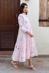 ASRUMO_Pink Dress Cotton Gauze Embroidered Paisley Dress Mandarin Collar Tiered _at_Aza_Fashions