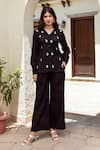 Buy_ASRUMO_Black Shirt And Pant Cotton Gauze Embroidered Paisley V Neck Motif With _at_Aza_Fashions