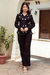 ASRUMO_Black Shirt And Pant Cotton Gauze Embroidered Paisley V Neck Motif With _Online_at_Aza_Fashions