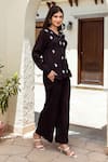 ASRUMO_Black Shirt And Pant Cotton Gauze Embroidered Paisley V Neck Motif With _at_Aza_Fashions