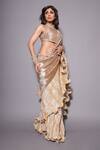 Etasha by Asha Jain_Gold Saree And Embellished High Round Set_Online_at_Aza_Fashions