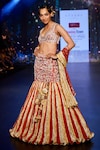 Etasha by Asha Jain_Gold Lehenga Silk And Metallic Tissue Embellished Pearls Mermaid Tail Set _Online_at_Aza_Fashions