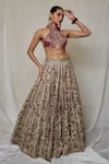 Buy_Etasha by Asha Jain_Grey Lehenga Crochet Embellished Floral Criss Cross 3d With Blouse _at_Aza_Fashions