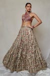 Shop_Etasha by Asha Jain_Grey Lehenga Crochet Embellished Floral Criss Cross 3d With Blouse _Online_at_Aza_Fashions