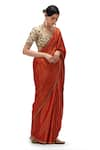 Mimamsaa_Red Munga Silk Woven Floral Square Siya Border Embroidered Saree With Blouse _Online_at_Aza_Fashions