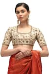 Buy_Mimamsaa_Ivory Munga Silk Woven Sequins Square Neck Siya Embroidered Blouse _at_Aza_Fashions