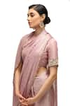 Mimamsaa_Pink Saree Chiffon Silk Zari Woven Sequins Round Yukta Embroidered With Blouse _at_Aza_Fashions