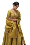 Mimamsaa_Green Tissue Silk Embroidery Floral Indira Cutwork Border Textured Dupatta _Online_at_Aza_Fashions