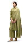 Buy_Mimamsaa_Green Kurta Munga Silk Woven Zari Striped High Round Neck Keya Palazzo Set _at_Aza_Fashions