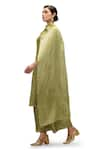 Shop_Mimamsaa_Green Kurta Munga Silk Woven Zari Striped High Round Neck Keya Palazzo Set _Online_at_Aza_Fashions