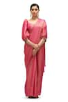 Buy_Mimamsaa_Pink Saree Chiffon Silk Woven Striped Deep Round Kumud With Blouse _at_Aza_Fashions