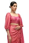 Buy_Mimamsaa_Pink Saree Chiffon Silk Woven Striped Deep Round Kumud With Blouse _Online_at_Aza_Fashions