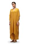 Buy_Mimamsaa_Yellow Chiffon Silk Woven V Manjari Zari Striped Sequin Embellished Kaftan Set _at_Aza_Fashions