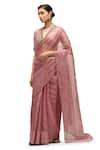 Buy_Mimamsaa_Pink Saree Organza Silk Woven V Neck Nayantara Floret Embroidered With Blouse _Online_at_Aza_Fashions