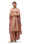 Buy_Mimamsaa_Pink Munga Silk Woven V Nilima Zari Striped Sequin Embellished Kaftan With Pant_at_Aza_Fashions