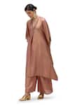 Mimamsaa_Pink Munga Silk Woven V Nilima Zari Striped Sequin Embellished Kaftan With Pant_Online_at_Aza_Fashions