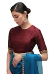 Buy_Mimamsaa_Brown Chanderi Silk Embroidery Blossom High Round Neck Padmini Border Blouse _at_Aza_Fashions