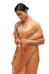 Buy_Mimamsaa_Peach Blouse Tissue Silk Embroidery Floret V Neck Pranjal Saree With_Online_at_Aza_Fashions