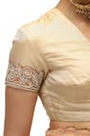 Mimamsaa_Ivory Tissue Silk Embroidery Floral Garden V Neck Pranjal Pearl Blouse _Online_at_Aza_Fashions