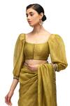Buy_Mimamsaa_Green Tissue Silk Embroidered Sequin Square Neck Anahita Blouse_at_Aza_Fashions