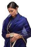 Mimamsaa_Blue Saree Organza Silk Embroidered Sequin Closed Neck Charulata With Blouse_Online_at_Aza_Fashions