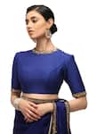 Buy_Mimamsaa_Blue Munga Silk Embroidered Sequin Closed Neck Charulata Blouse_at_Aza_Fashions