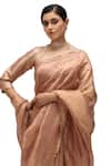 Shop_Mimamsaa_Pink Tissue Silk Embroidered Sequin Gargi Saree With Running Blouse