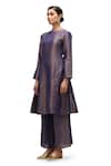 Mimamsaa_Blue Kurta And Pant  Munga Silk Embroidered Sequin Round Harini A-line Set_Online_at_Aza_Fashions