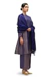 Shop_Mimamsaa_Blue Kurta And Pant  Munga Silk Embroidered Sequin Round Harini A-line Set_Online_at_Aza_Fashions