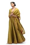 Buy_Mimamsaa_Green Lehenga And Blouse Munga Silk Embroidered Sequin Deep V-neck Indira Set_Online_at_Aza_Fashions