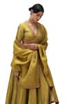 Shop_Mimamsaa_Green Lehenga And Blouse Munga Silk Embroidered Sequin Deep V-neck Indira Set_Online_at_Aza_Fashions