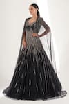 Chaashni by Maansi and Ketan_Black Net Embellished Sequins Cape Open Cutdana Stripe With Gown_Online_at_Aza_Fashions