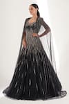 Buy_Chaashni by Maansi and Ketan_Black Net Embellished Sequins Cape Open Cutdana Stripe With Gown _Online_at_Aza_Fashions