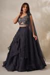 Buy_Chaashni by Maansi and Ketan_Grey Organza Embellished Sequins Plunge V-neck Frilled Lehenga Set With Blouse_at_Aza_Fashions